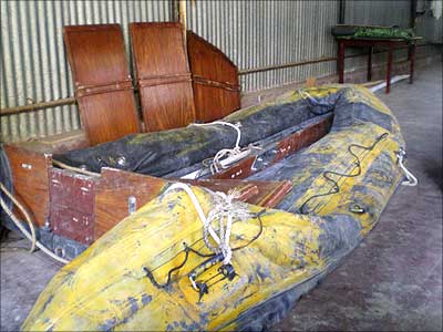 The rubber dinghy the terrorists used to get ashore.