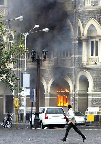 A burning Taj hotel on November 29, 2008