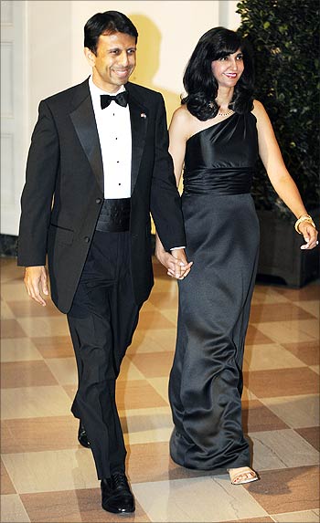 Louisiana Governor Bobby Jindal and wife Supriya arrive at the PM's state dinner