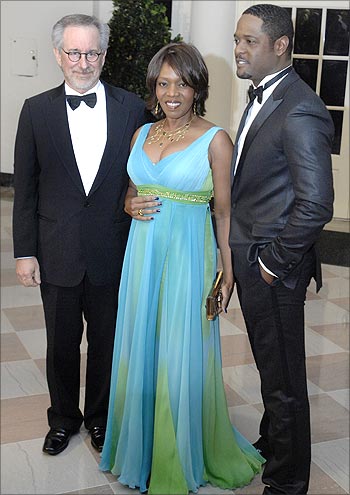 (From left) Steven Spielberg, Alfre Woodard and Blair Underwood at the PM's dinner
