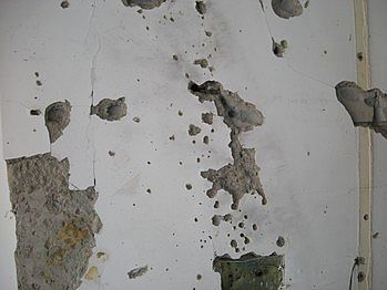 Bullet marks inside the Chabad House