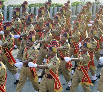 The Maharashtra State Reserve Police force marches along Marine Drive