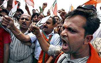 File photo of BJP and Vishwa Hindu Parishad activists shouting slogans
