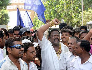 Dalits at a protest rally in Mumbai
