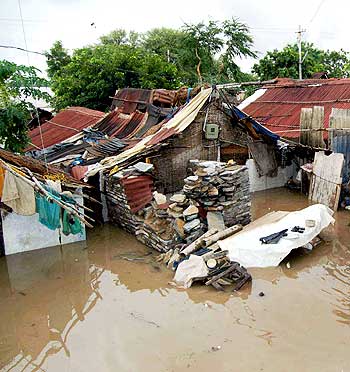 A village devastated by floods