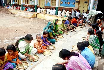 A view of gruel centre for flood victims in Bagalkot on Saturday