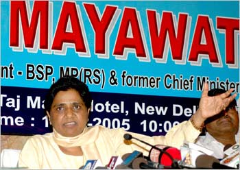 Mayawati at a press conference