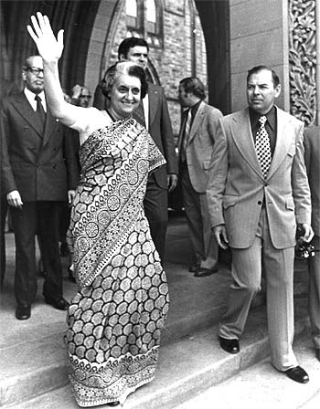 Former Indian Prime Minister Indira Gandhi outside the Canadian parliament in Ottawa