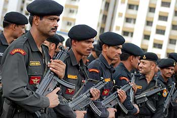 National Security Guards designated for the NSG hub in Mumbai, with their weaponry