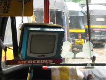 The small television inside the auto