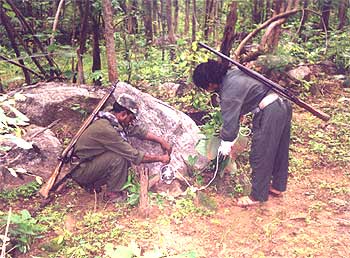 A file photograph shows Maoists training for battle