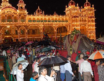 People gather to witness Balram and other elephants in procession