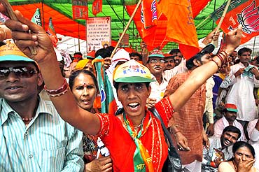 A BJP supporter shouting slogans