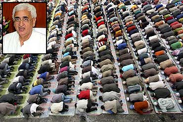 Muslims offer prayers in Shimla. (inset) Salman Khurshid
