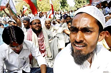 Muslims attend a rally to demand reservation in jobs and education