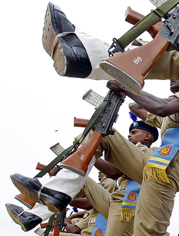 CRPF personnel during a passing out parade in Humhama, on the outskirts of Srinagar.