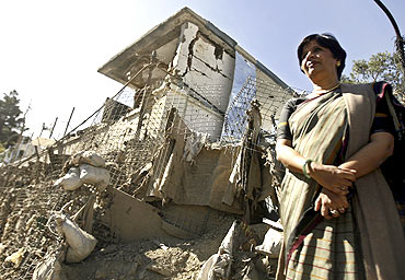 A file photo of Foreign Secretary Nirupama Rao at the Indian Embassy in Kabul a day after a blast