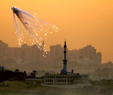 A shell bursts during Israel's attack on Gaza, 2009