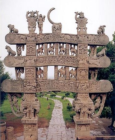 Carved decoration of the northern gateway to the great stupa of Sanchi