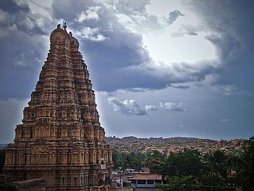 The Viruparaksha Temple tower as seen from Hemakunta Complex