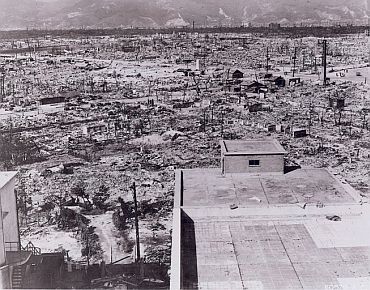 Photo taken from the top of the Red Cross Hospital in Hiroshima looking northwest shows the destruction