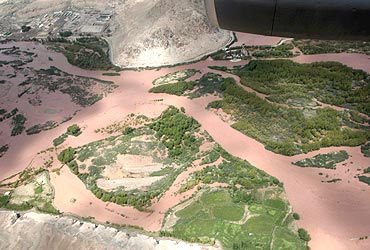 An aerial view of the flood-affected areas of Leh