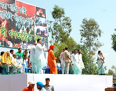 Mamata Banerjee (far right) at the Lalgarh rally