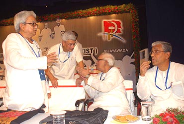 West Bengal's CPI-M boss Biman Bose, CPI-M General Secretary Prakash Karat, former Bengal chief minister Buddhadeb Bhattacharya and Tripura Chief Minister Manik Sarkar.