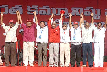 CPI-M leaders at the Vijayawada meeting