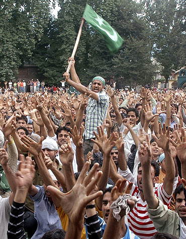 A Kashmiri youth at an anti-India protest