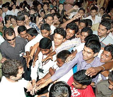 Students of  St Philomena's College with Rahul on Friday