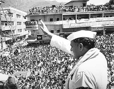 A file picture of Rajiv Gandhi addressing an election rally