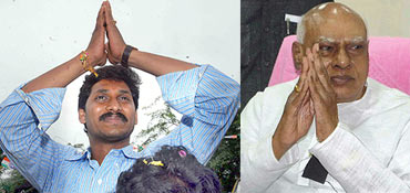 Andhra Pradesh Chief Minister K Rosaiah and Congress leader Jaganmohan Reddy
