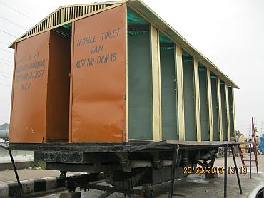 A mobile toilet at the relief camp set up by the Delhi government