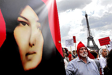 Protestors demonstrate against the death-by-stoning sentence of Iranian woman Sakineh Mohammadi Ashtiani in Paris