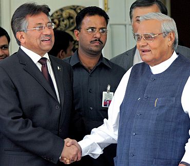 Former PM Vajpayee with Parvez Musharraf