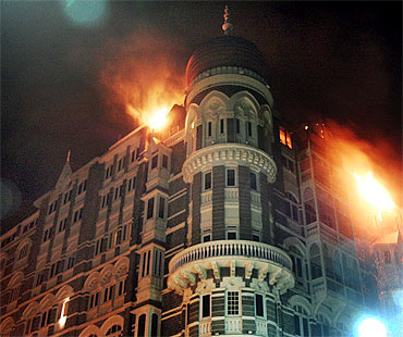 Taj Mahal Hotel in Mumbai burns during the 26/11 terror attacks