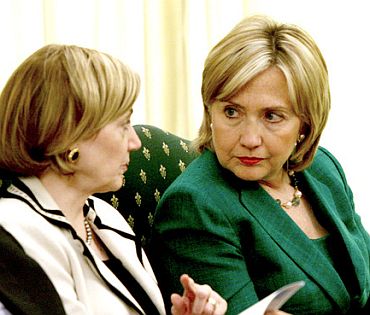 Former US Ambassador to Pakistan Anne Patterson with Secretary of State Hillary Clinton