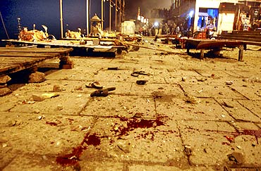 A view of the site of the blast at a Varanasi Ghat.