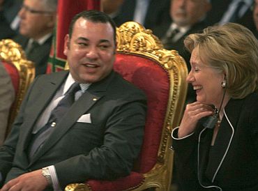 Morocco's King Mohamed VI with US Secretary of State Hillary Clinton