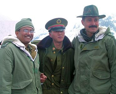 Indian Army officers with their Chinese counterpart at Nathu La