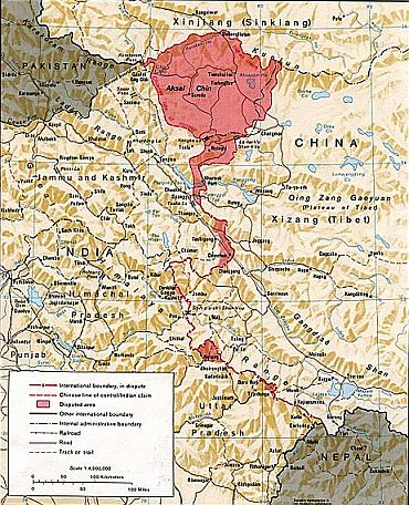 China, India western border depicting disputed areas in this sector, including Aksai Chin