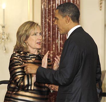 US President Barack Obama with Secretary of State Hillary Clinton