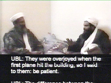 Osama bin Laden is seen in this video image relased by the US defence department
