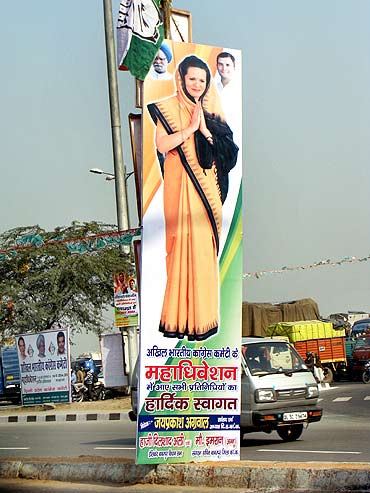 Hoardings of Congress president Sonia Gandhi have been put up across Burari