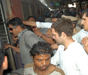 Rahul Gandhi takes a local train in Mumbai