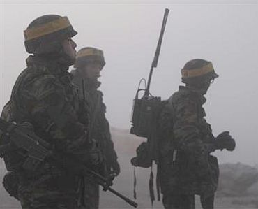 South Korean marines patrol on Yeonpyeong Island on December 20