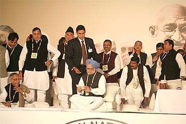 PM Dr Singh with other leaders at the plenary meet on Monday