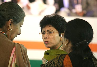 Minister of state for Urban Poverty Alleviation Kumari Selja (centre) with I and B minister Ambika Soni (left) and NCW chief Girija Vyas  (right) at the meet