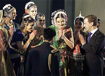 Russia's President Dmitry Medvedev during a welcoming ceremony in New Delhi